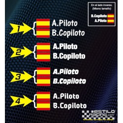 Pegatina nombre piloto y copiloto bandera España cuadrada