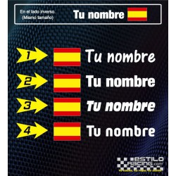 Pegatina nombre piloto bandera España cuadrada