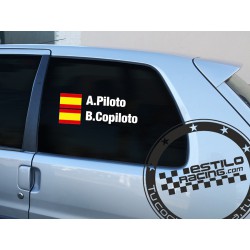 Pegatina nombre piloto y copiloto bandera España cuadrada