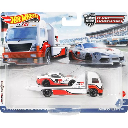 Hot Wheels premium 21 Toyota Gr Supra + Aero Lift - Team Transport